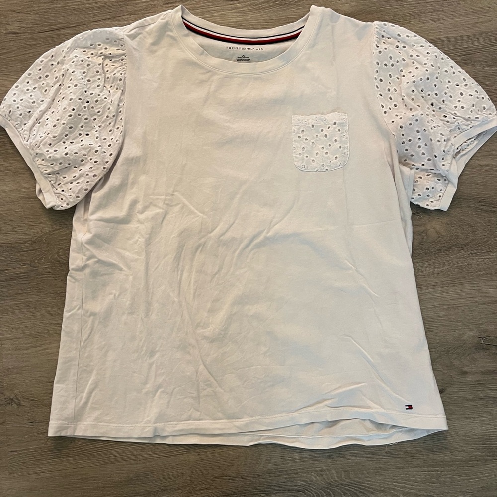 White Eyelet Sleeve Women's Top
